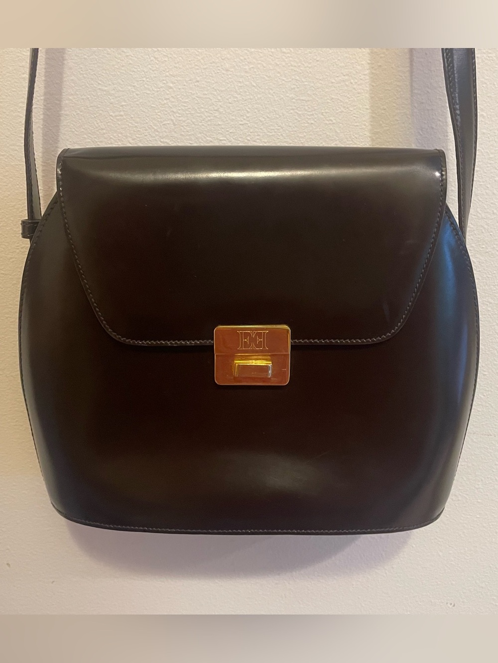 Escada Brown Patent Leather Shoulder Bag with Gold-Tone Clasp